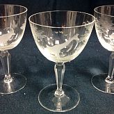Authentic Vintage Rowland Ward Nairobi Kenya African Big Game etched Crystal Wine Glasses CHIPPED