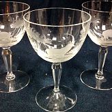 Authentic Vintage Rowland Ward Nairobi Kenya African Big Game etched Crystal Wine Glasses Lion and Antelope